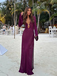 Robe longue soirée sexy en crochet fendue à col en V femme