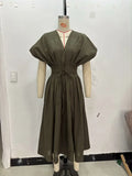 Robe de soirée élégante pour femme plissée col en V