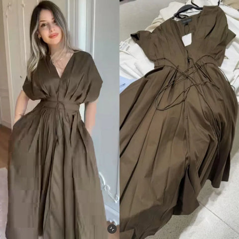 Robe de soirée élégante pour femme plissée col en V