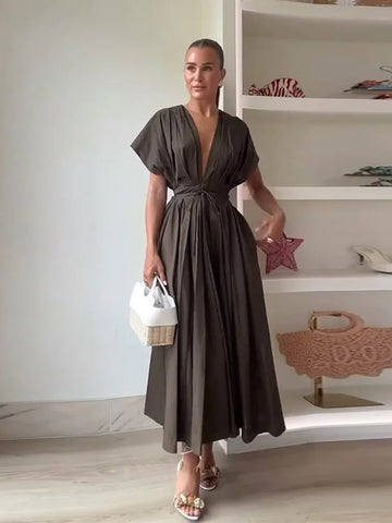 Robe longue soirée plissée femme