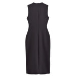 Robes longues soirée noires femmes sans manches Ceinture Fermeture Bouton