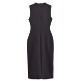 Robes longues soirée noires femmes sans manches Ceinture Fermeture Bouton
