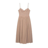 Robe longue soirée sexy à bretelles femmes, plissée, col en V sans manches