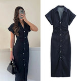 Robe longue soirée avec fermeture bouton élégante mince