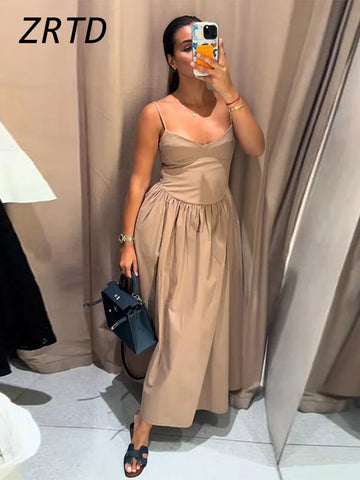 Robe longue soirée sexy à bretelles femmes, plissée, col en V sans manches
