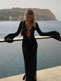Robe longue soirée sexy en crochet fendue à col en V femme