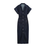 Robe longue soirée avec fermeture bouton élégante mince