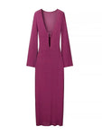 Robe longue soirée sexy en crochet fendue à col en V femme