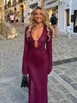 Robe longue soirée sexy en crochet fendue à col en V femme